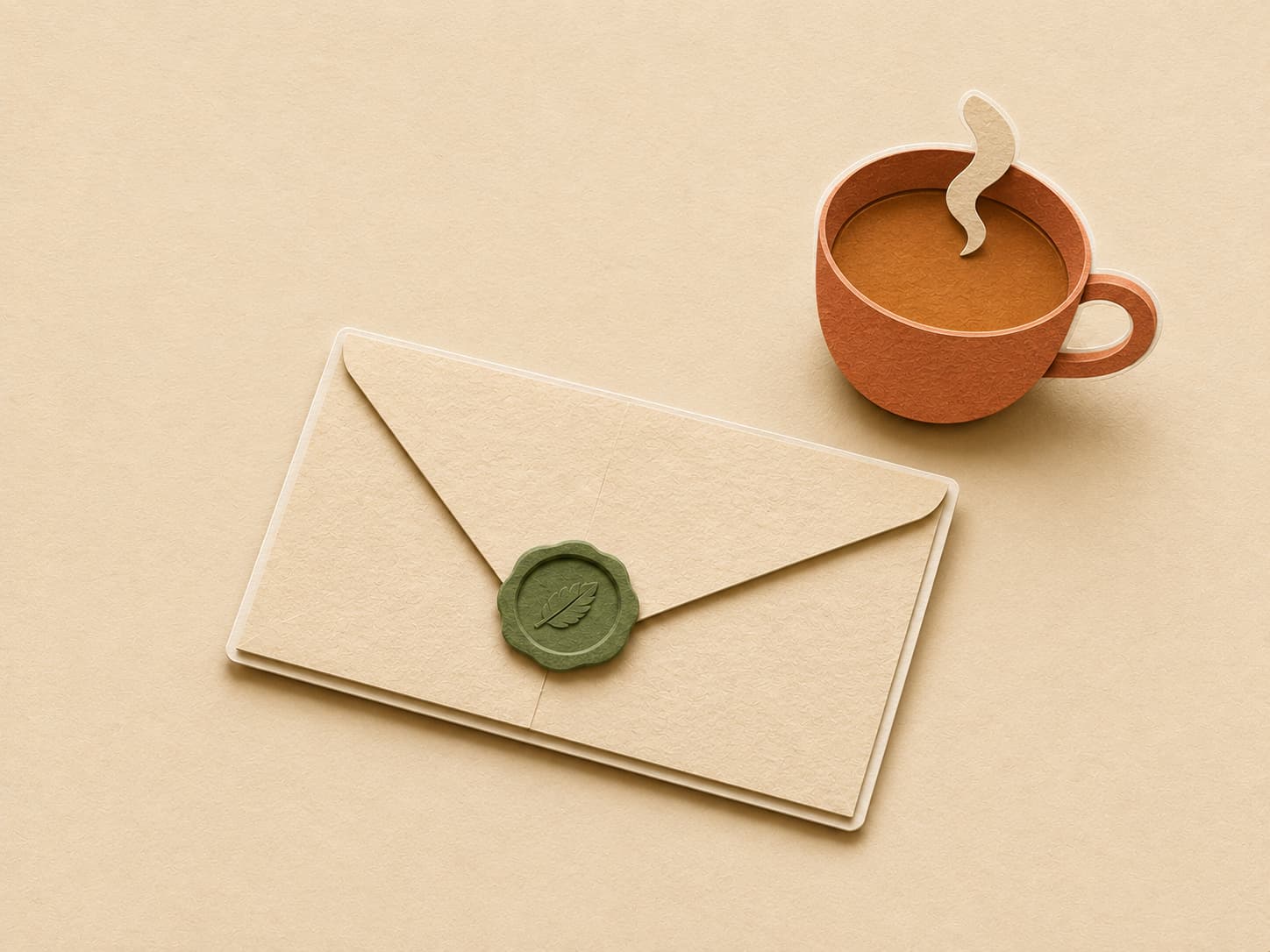 A folded paper letter on a cream desk, waiting to be read.